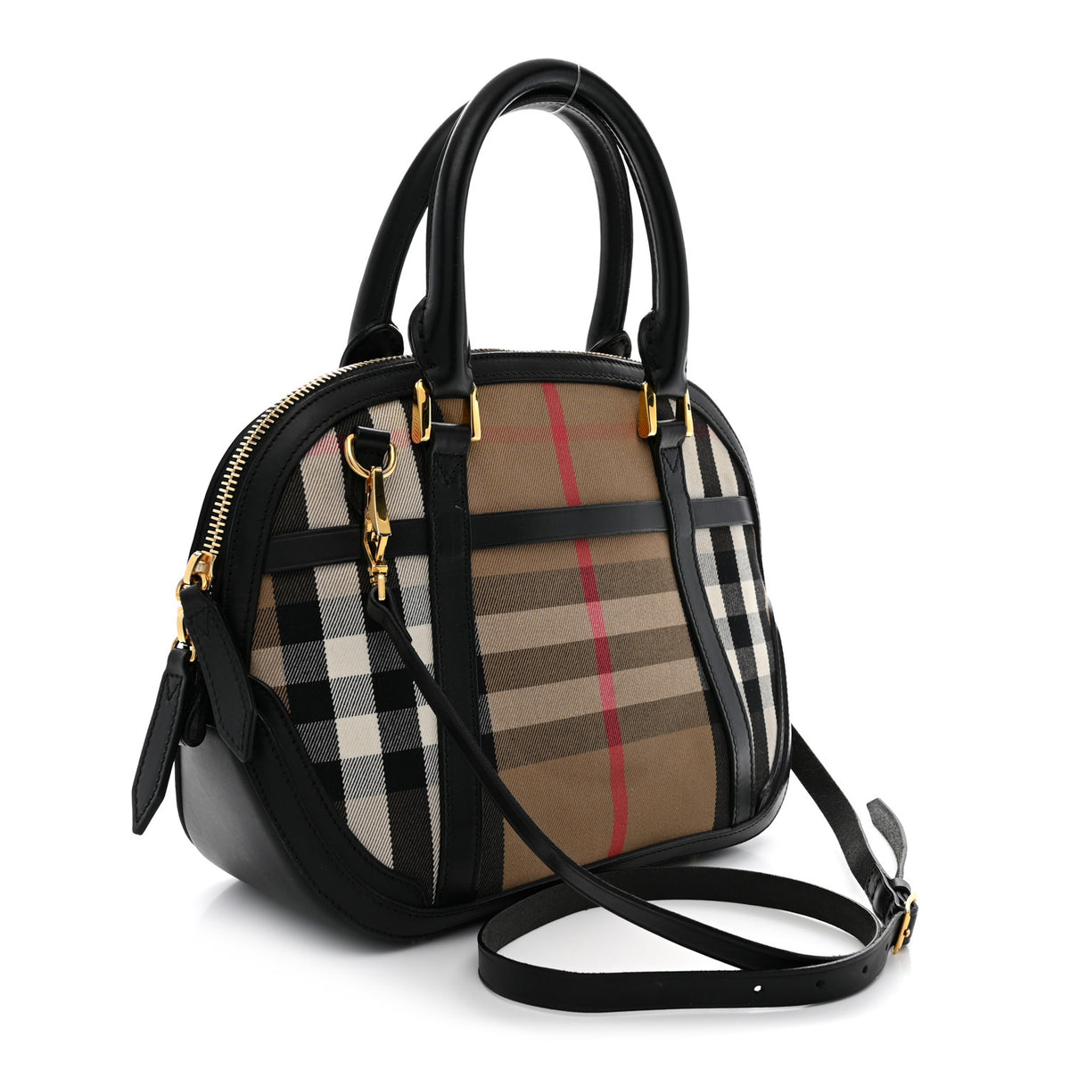 Bridle Calfskin House Check Small Orchard Bowling Bag Black