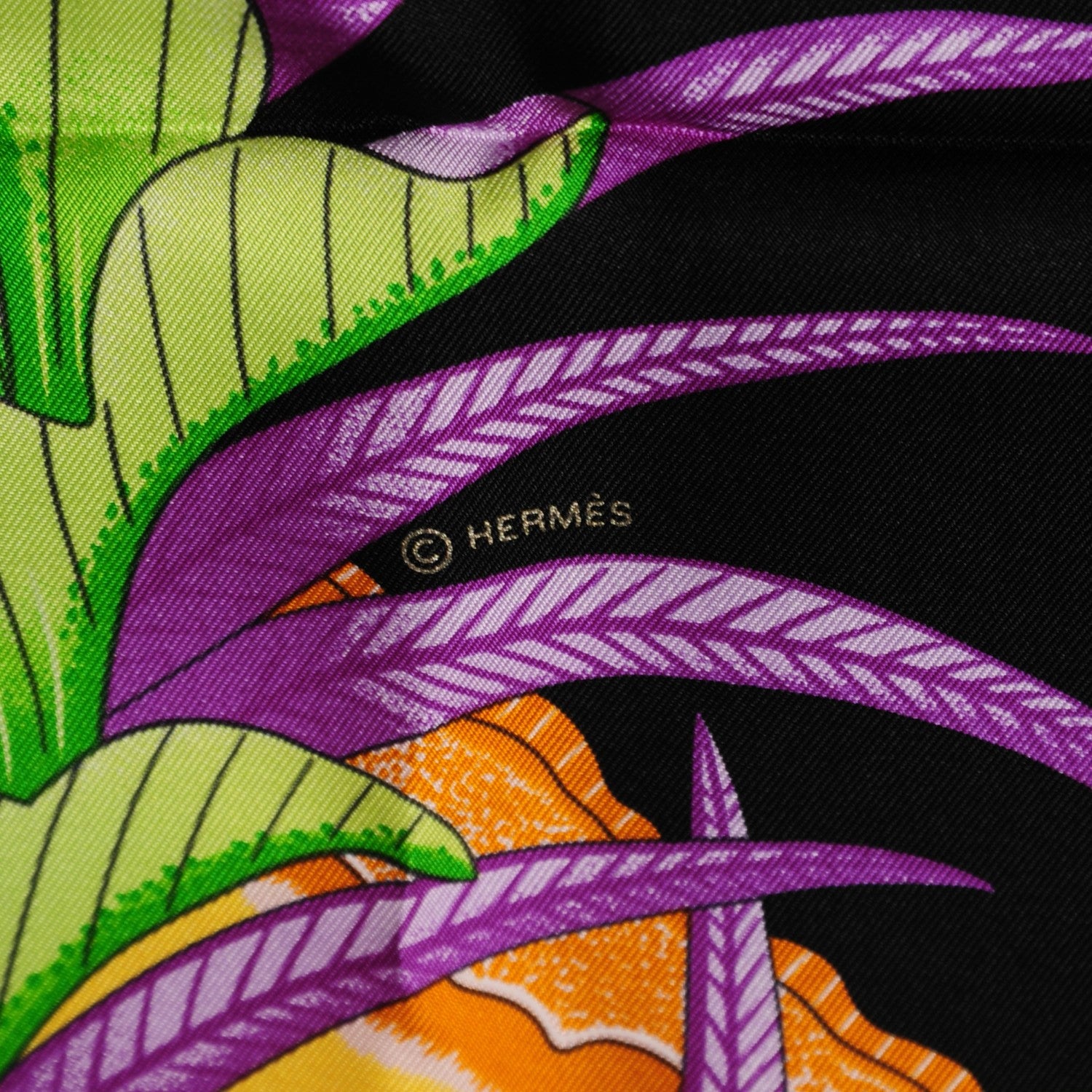 Hermes Silk La Marche Du Zambeze Scarf 90 Nero Corail Vert 6 of 7