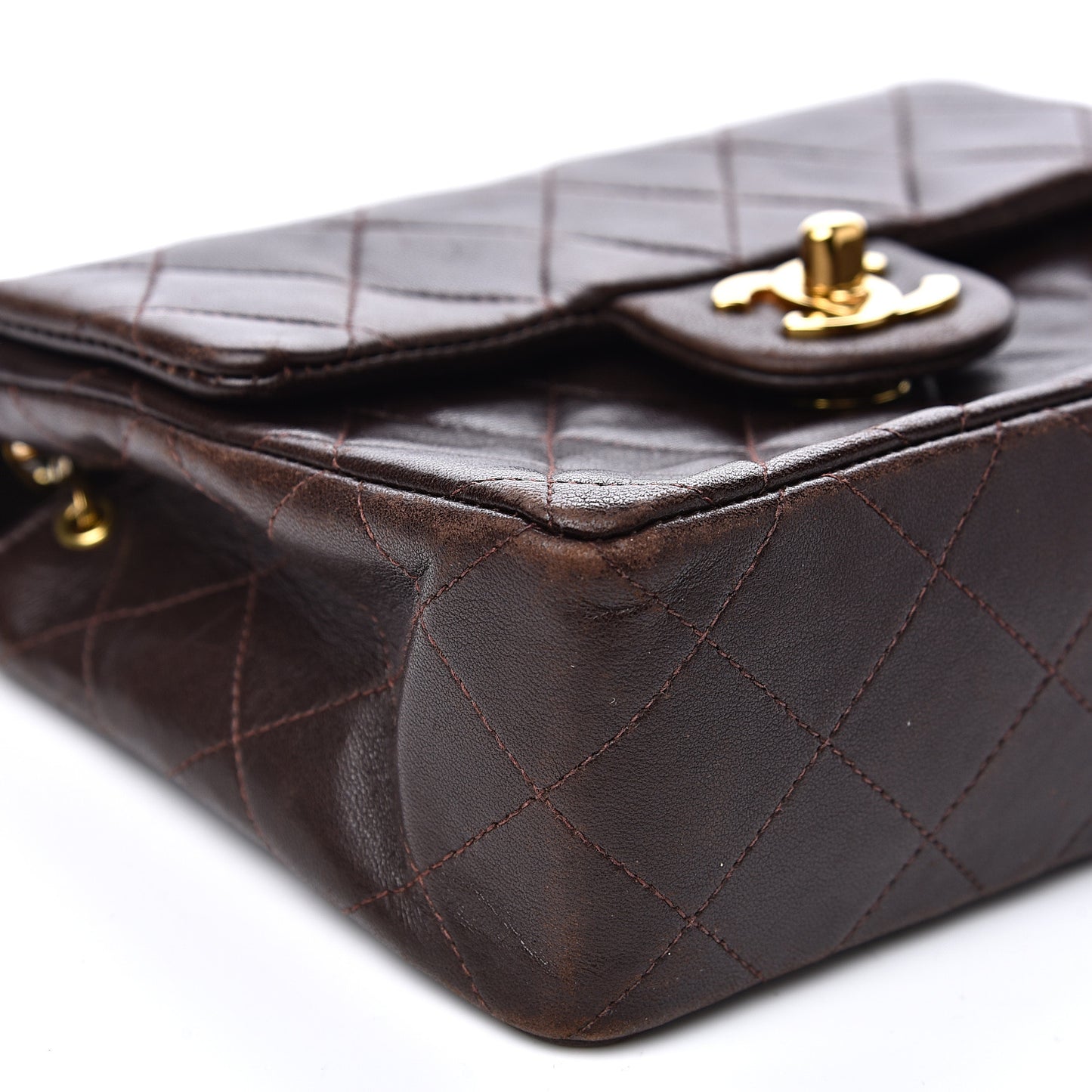 Lambskin Quilted Mini Square Flap Brown