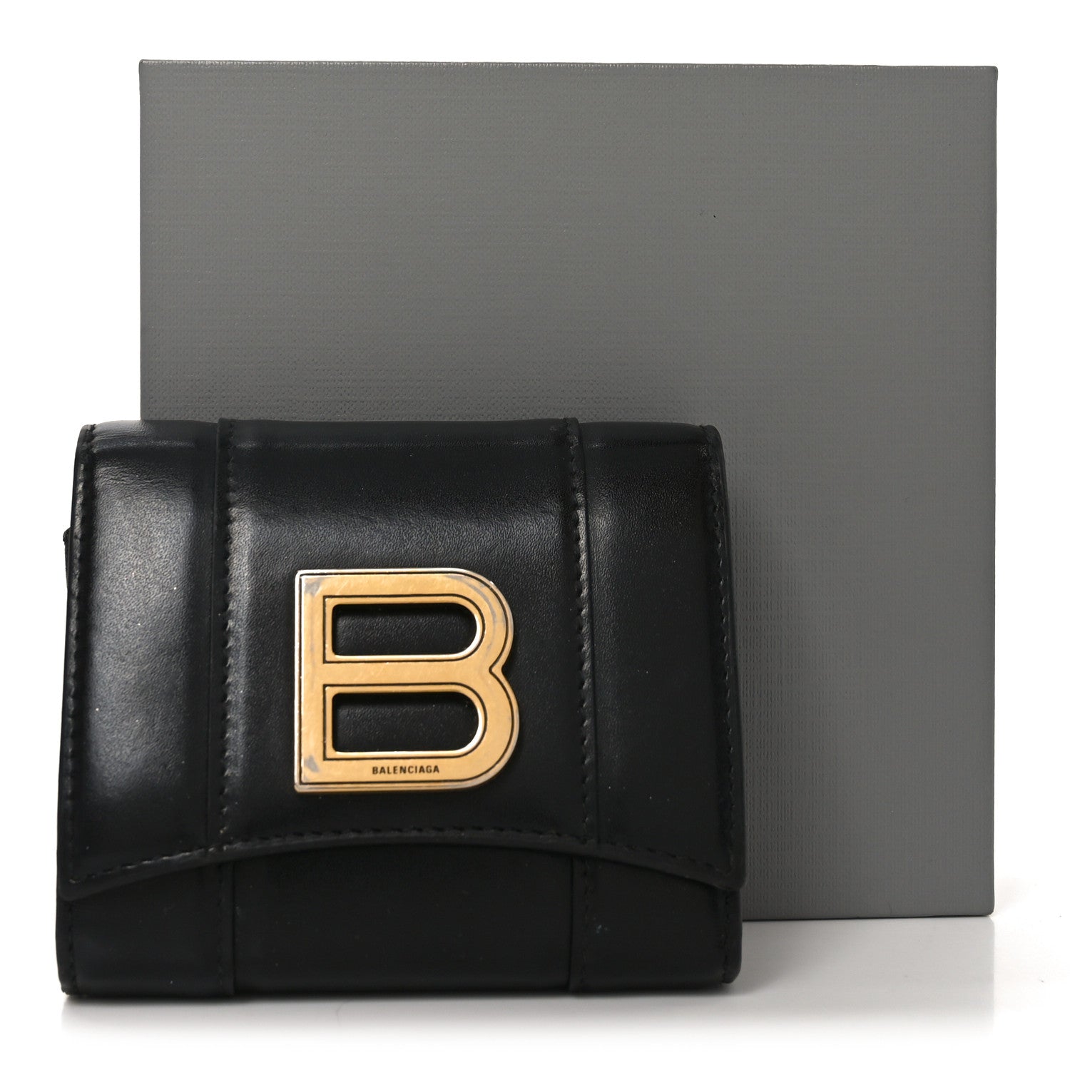 Balenciaga Shiny Box Calfskin Hourglass Compact Wallet Black 8 of 8