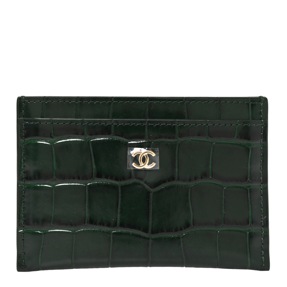 Calfskin Crocodile Embossed Crococo Card Holder Emerald