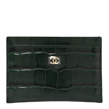Chanel Calfskin Crocodile Embossed Crococo Card Holder Emerald 1 of 8