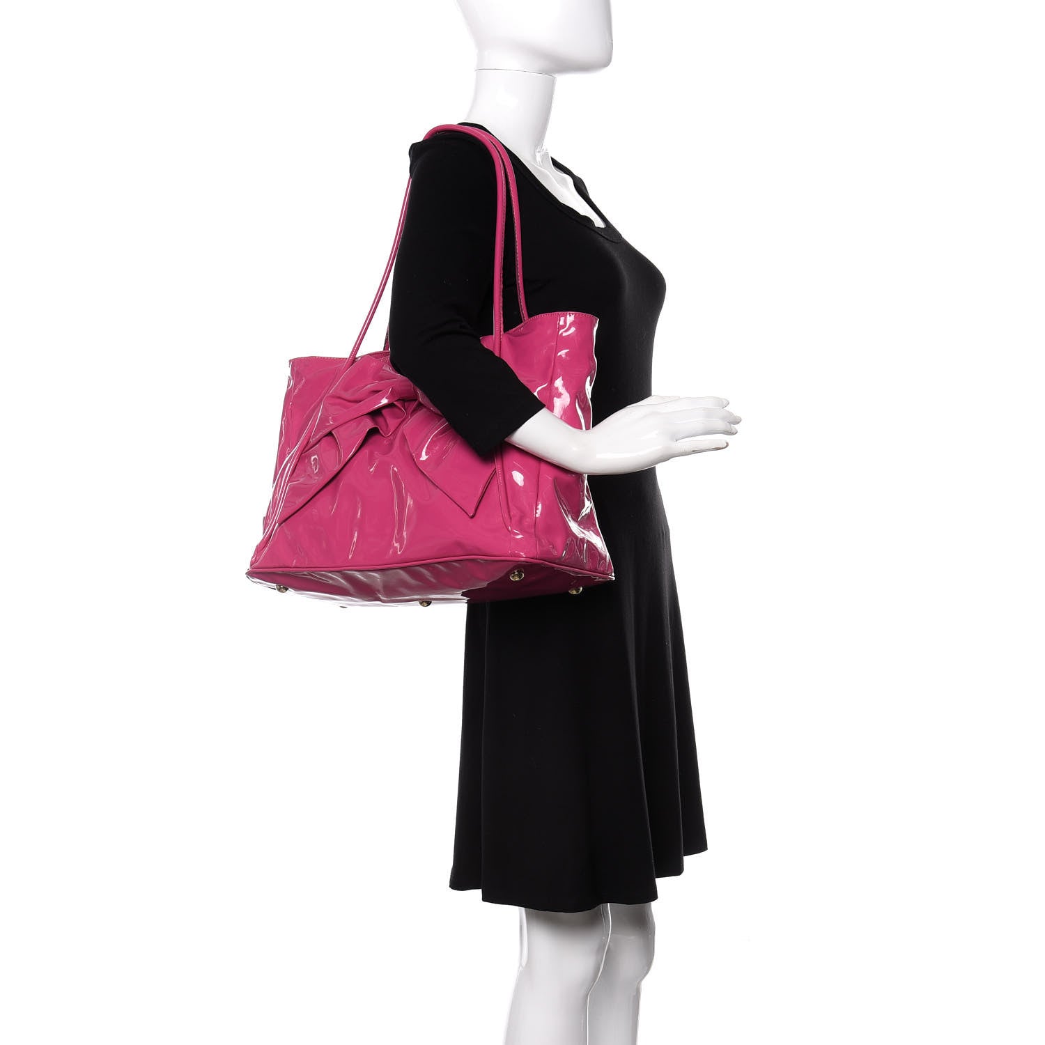 Valentino Garavani Patent Lacca Bow Tote Pop Fuxia 2 of 12