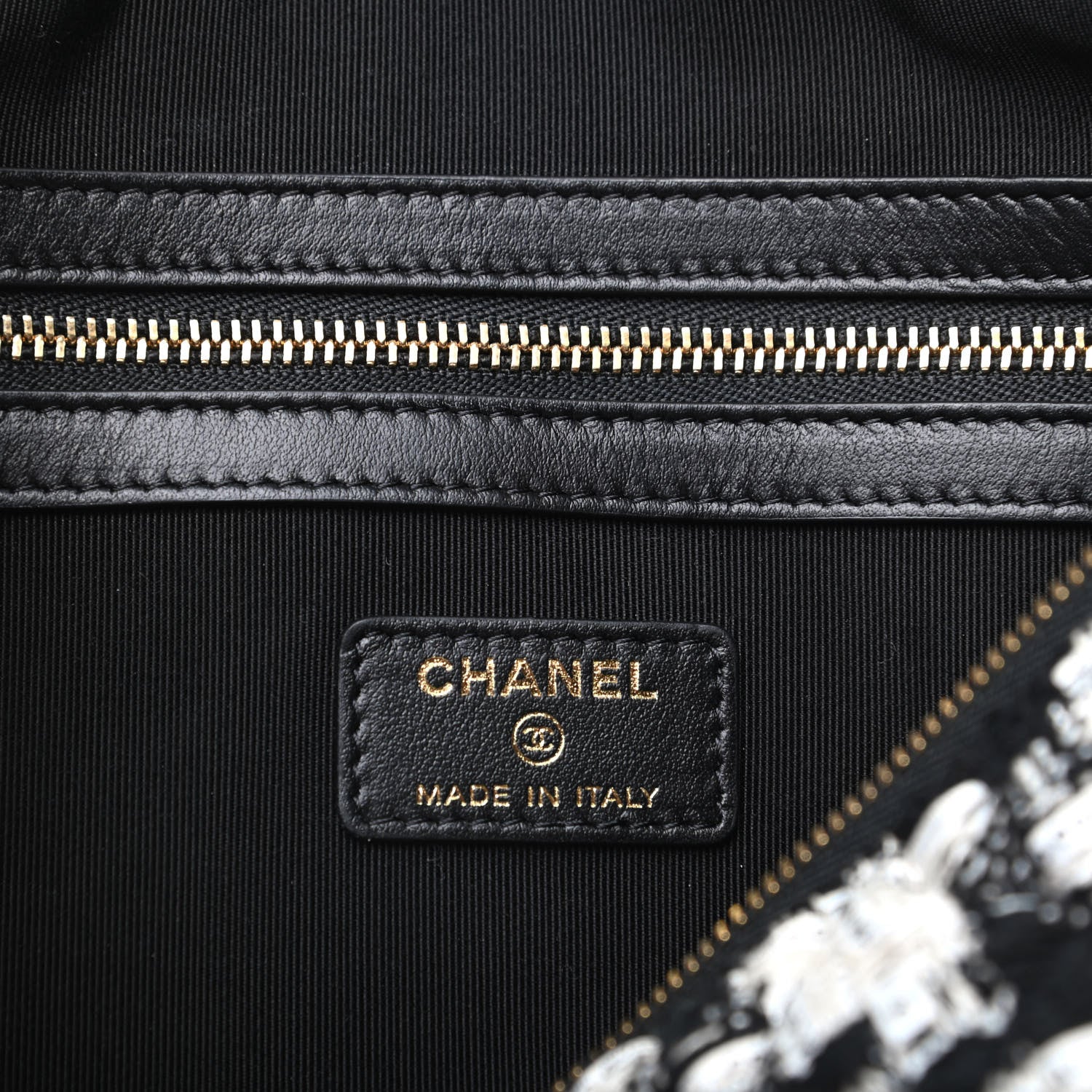 Chanel Tweed Quilted Medium Cosmetic Pouch Black Ecru White 6 of 8