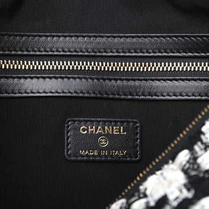 Chanel Tweed Quilted Medium Cosmetic Pouch Black Ecru White 6 of 8