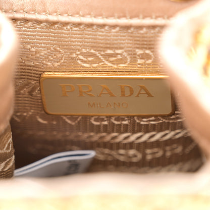 Prada Satin Crystal Metal Triangle Logo Mini Drawcord Pouch Shoulder Bag Platino 6 of 11