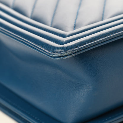 Chanel Calfskin Chevron Quilted New Medium Boy Flap Blue 11 of 13
