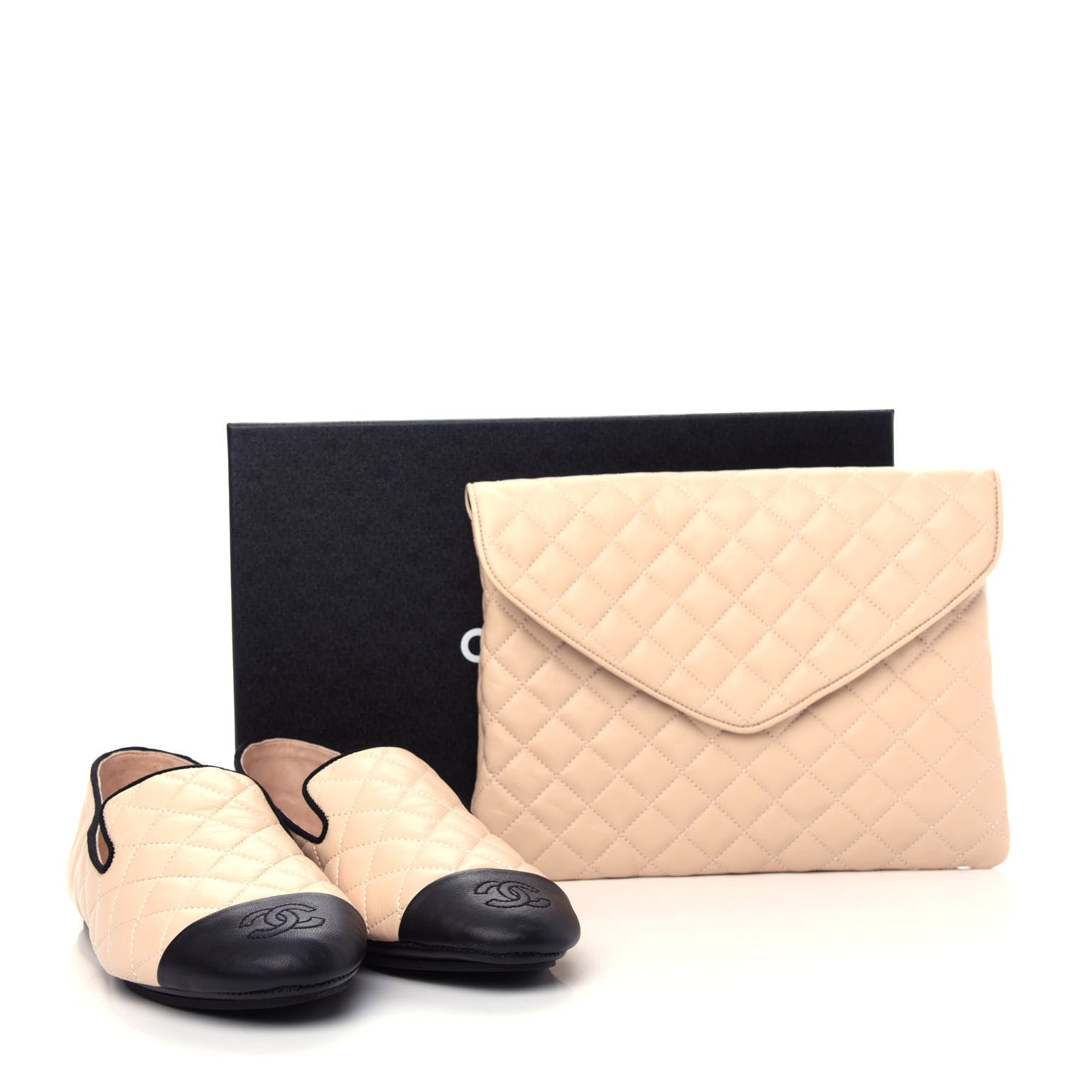 Chanel Lambskin Quilted Cap Toe Slipper With Pouch 37 Beige Black 12 of 12