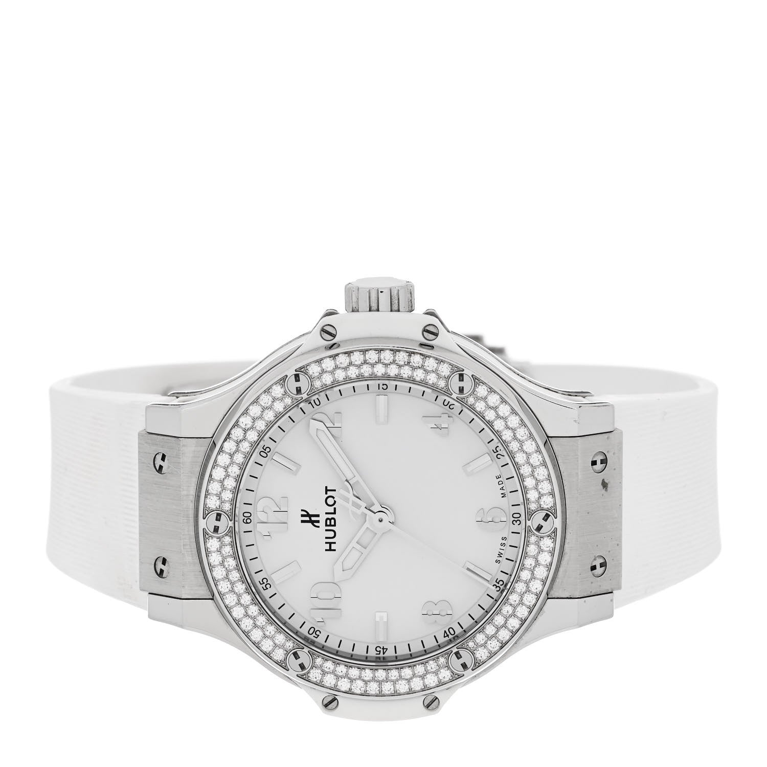 Hublot Stainless Steel Rubber Diamond Pave Bezel 38mm Big Bang Quartz Watch White White 2 of 5