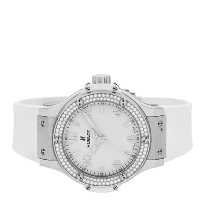 Hublot Stainless Steel Rubber Diamond Pave Bezel 38mm Big Bang Quartz Watch White White 2 of 5