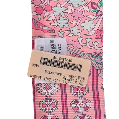 Hermes Silk Tapis Persans Twilly Rose Vert De Eau Creme 4 of 5
