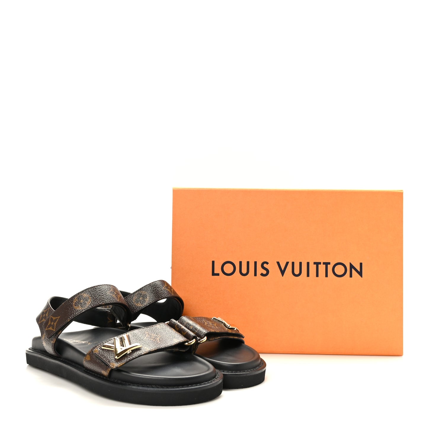 Monogram LV Sunset Comfort Flat Sandals 39 Cacao Brown