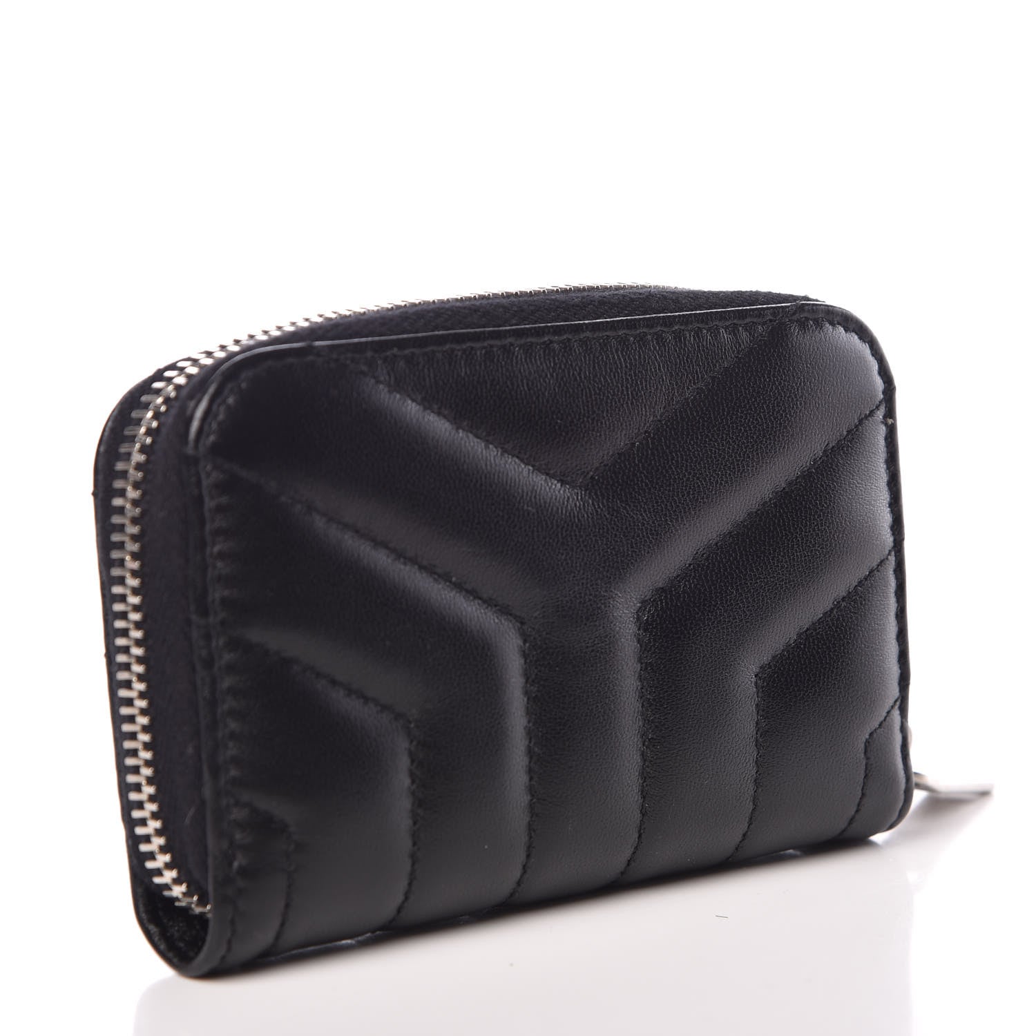 Saint Laurent Lambskin Y Quilted Monogram LouLou Zip Coin Purse Black 3 of 8