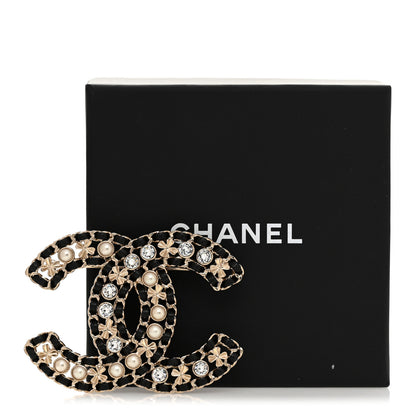 Chanel Lambskin Pearl Crystal CC Brooch Gold Black 4 of 4