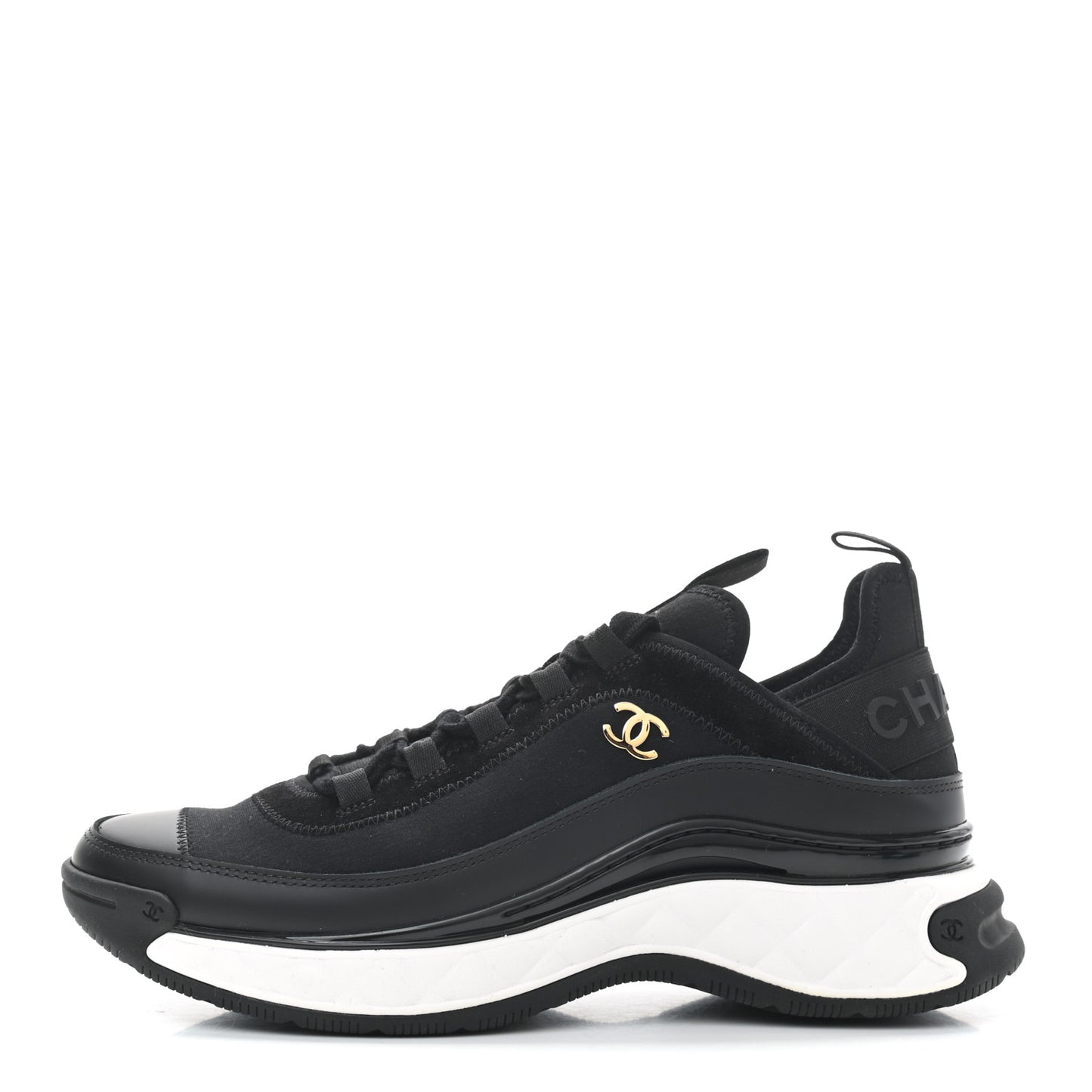 Velvet Calfskin Mixed Fibers CC Sneakers 38.5 Black