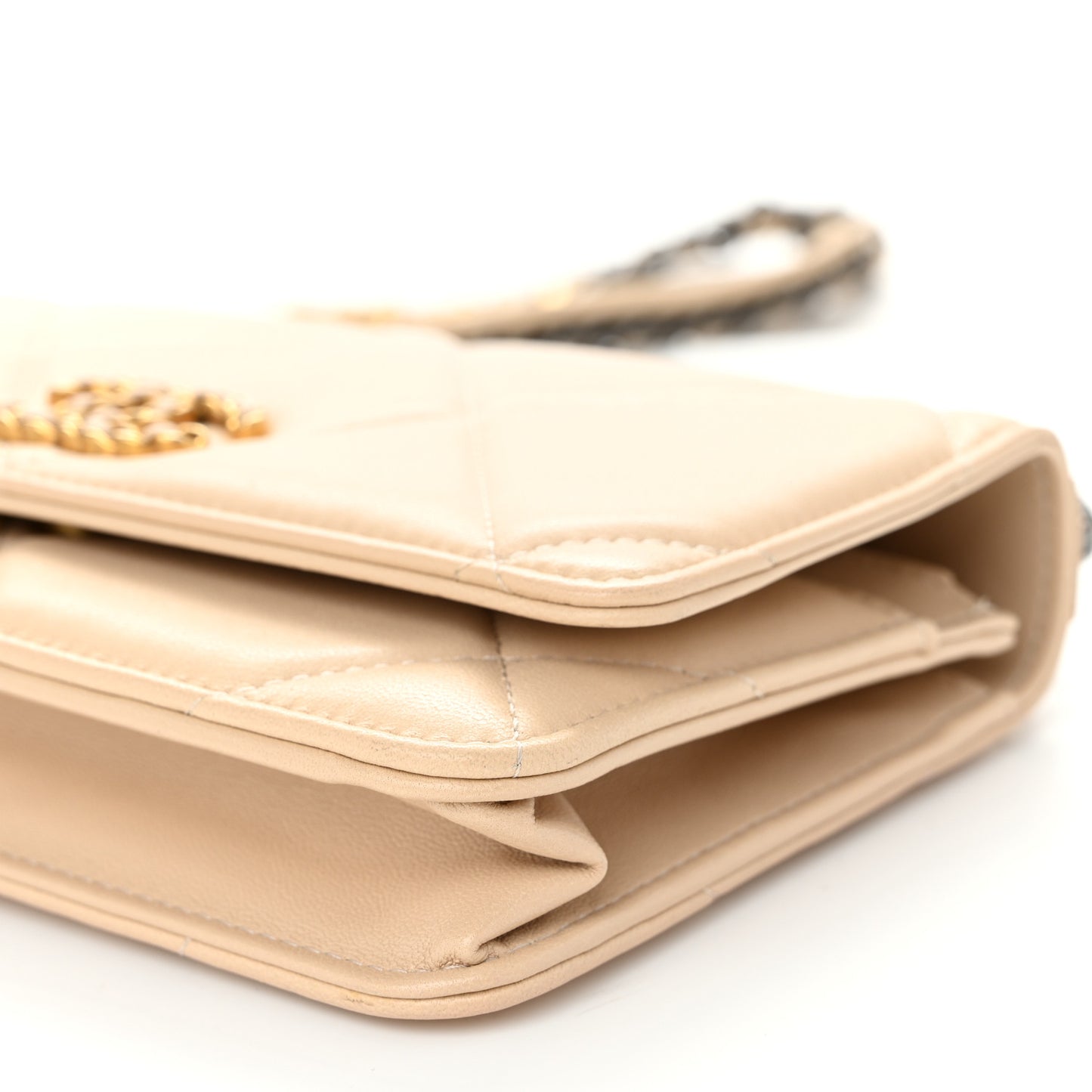 Goatskin Quilted Chanel 19 Wallet On Chain WOC Beige
