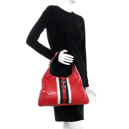Gucci Calfskin Web Medium Jackie O Bouvier Hobo Red 2 of 7