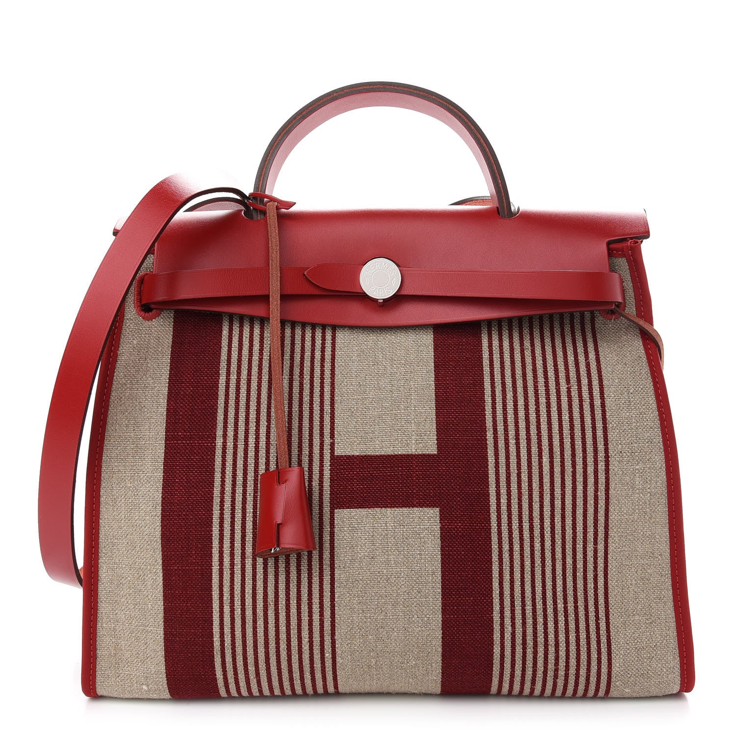 Hermes Vache Hunter Toile H Vibration Herbag Zip 31 PM Bordeaux Ficelle Rouge Piment 3 of 10