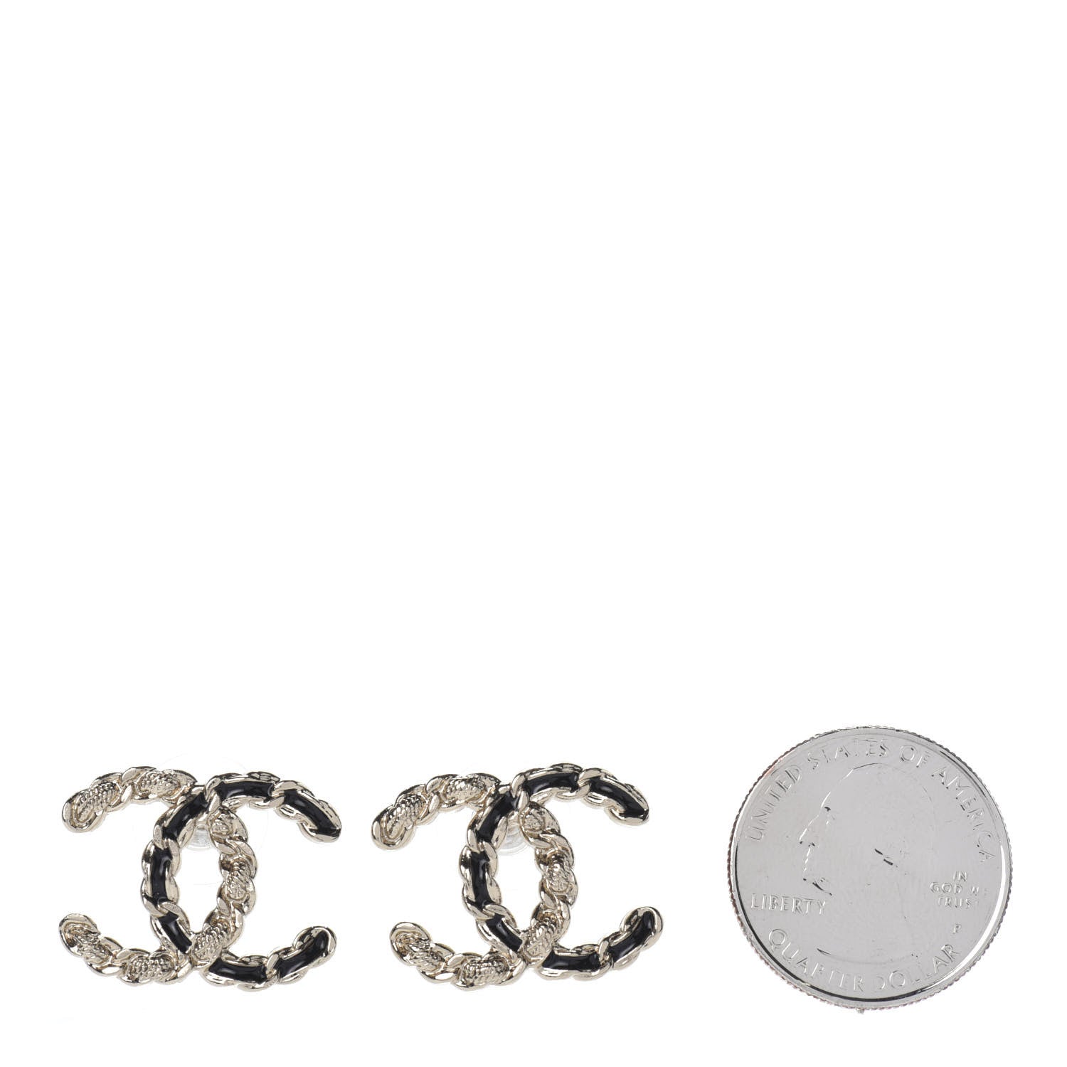 Chanel Enamel Metal Chain French New Wave CC Earrings Black Gold 2 of 4