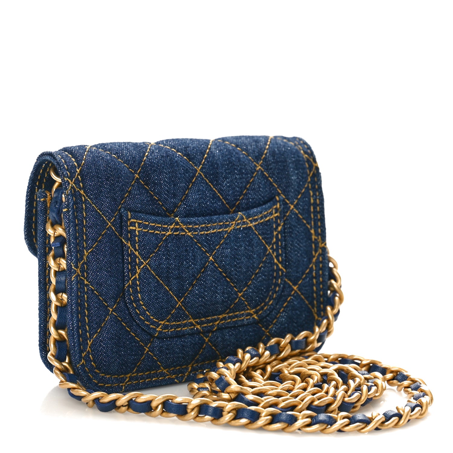Chanel Denim Quilted Double You Card Holder On Chain Blue 2 of 10