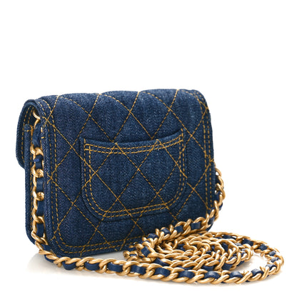 Chanel Denim Quilted Double You Card Holder On Chain Blue 2 of 10