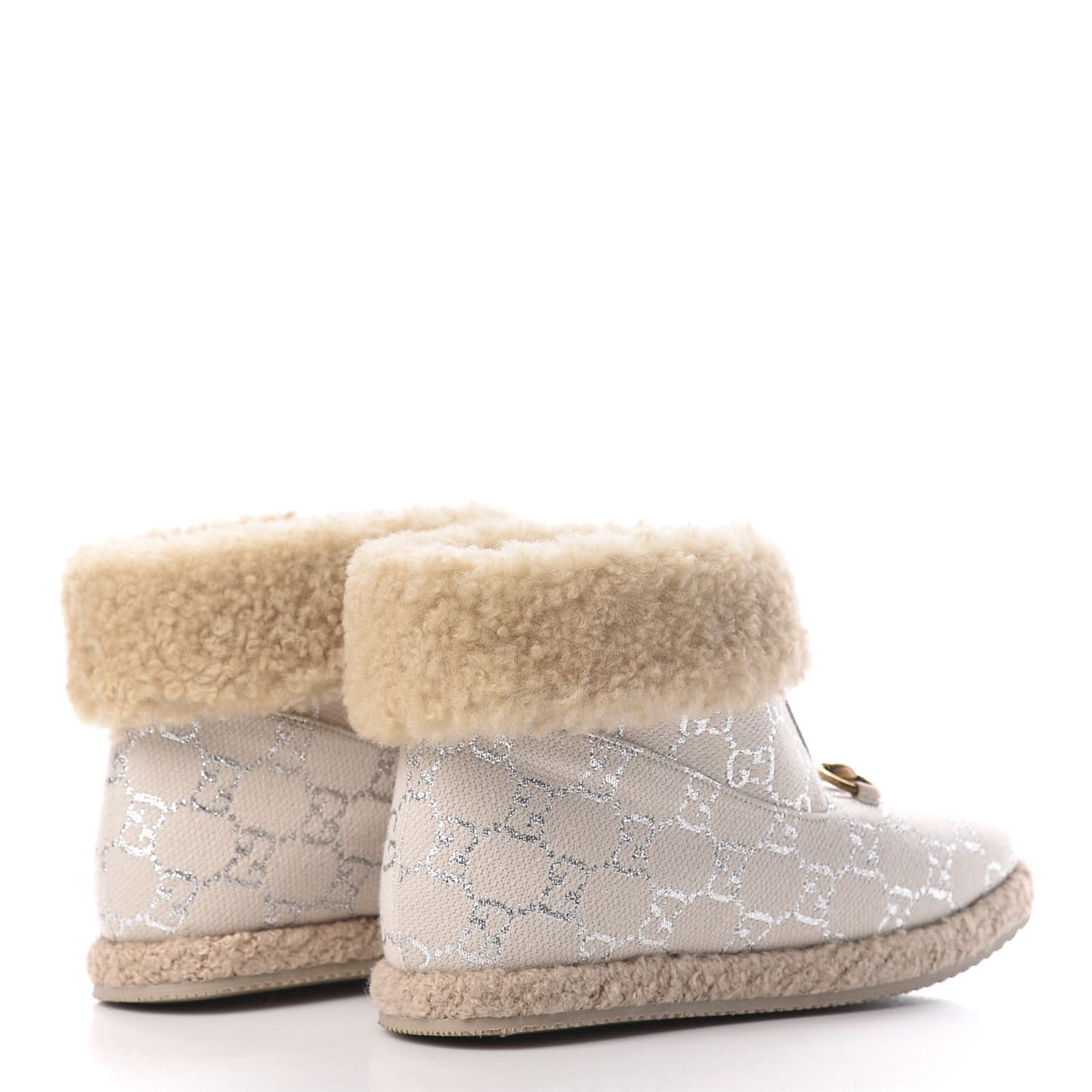 Canvas Wool Lame GG Monogram Womens Fria Horsebit Ankle Boots 38 Gardenia Silver Butterscotch