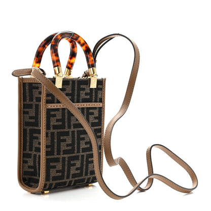 Fendi Fabric Jacquard Vitello King Plexiglass FF 1974 Mini Fendi Sunshine Shopper Tote Tobacco Moro Sand 3 of 10