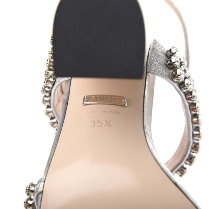 Gucci Nappa Silk Crystal Bertie High Heel Sandals 35.5 Argento 9 of 10