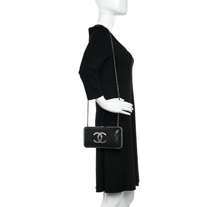 Chanel Lambskin Quilted Pearl Crystal Chain Around Clutch Black 2 of 20