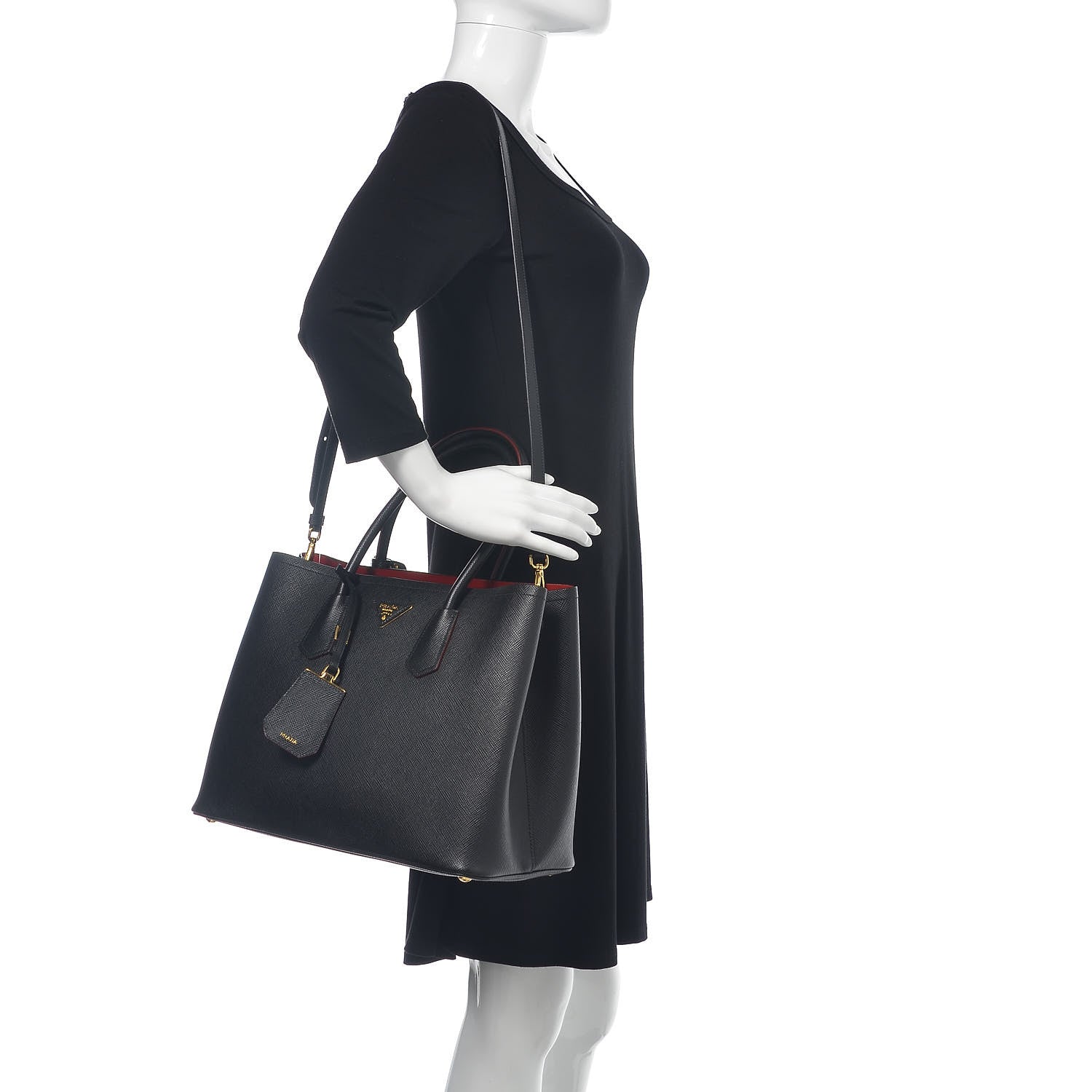 Prada Saffiano Cuir Large Double Bag Black Fuoco 2 of 10