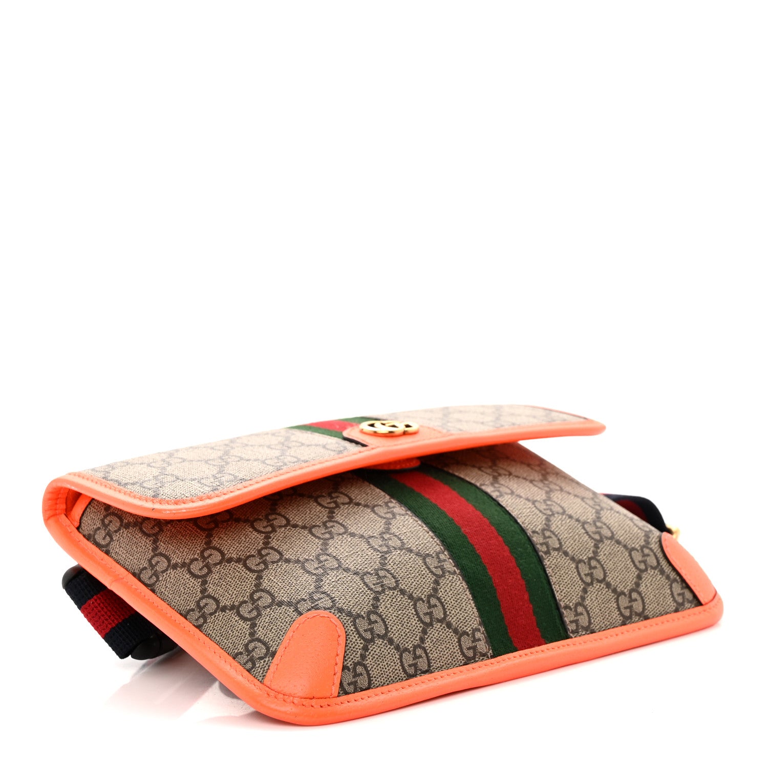 Gucci GG Supreme Monogram Web Small Ophidia Belt Bag Beige Ebony Orange Fluo 4 of 10