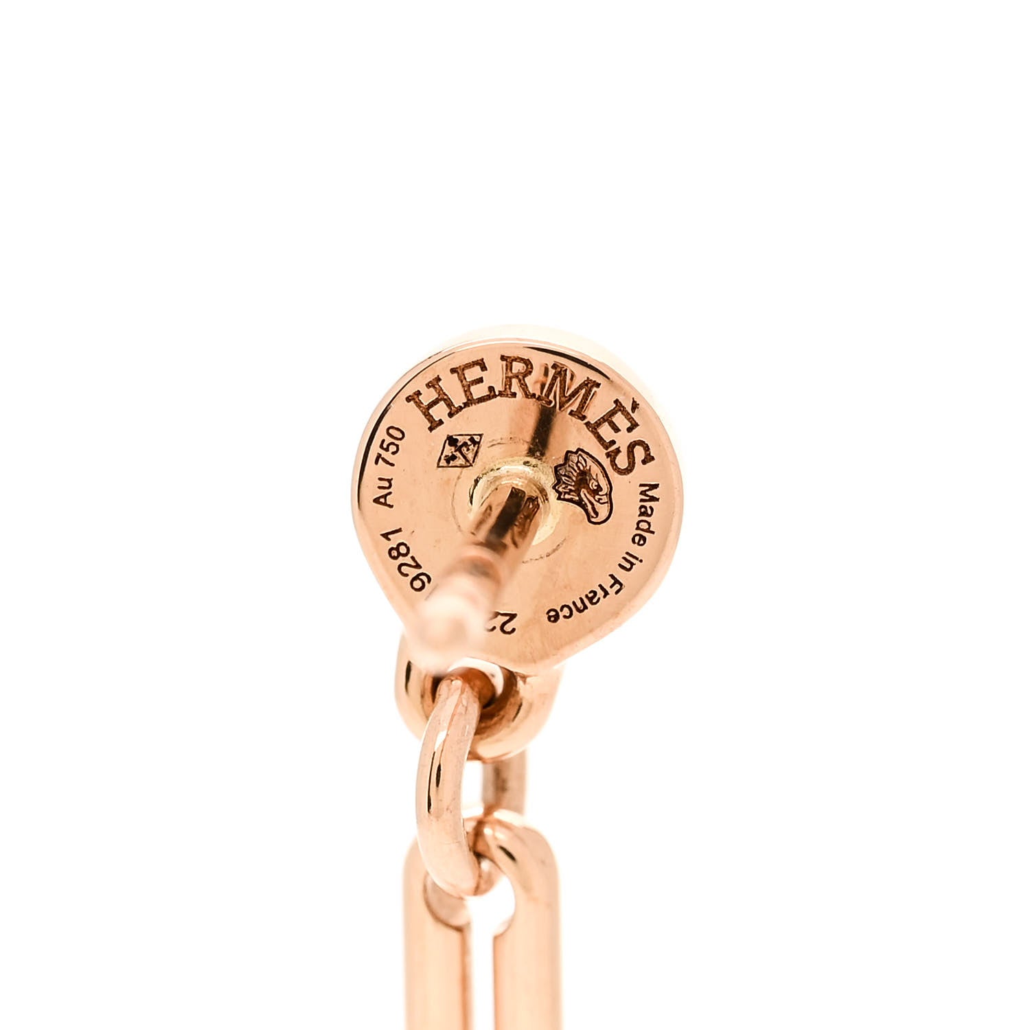 Hermes 18K Rose Gold PM Ex-Libris Drop Earrings 4 of 5