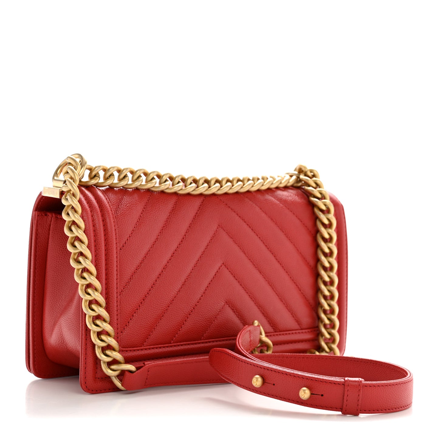Caviar Chevron Quilted Medium Boy Flap Red