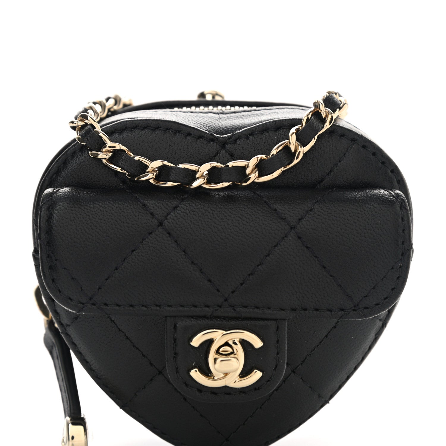 Chanel Lambskin Quilted CC In Love Heart Coin Purse With Chain Black 8 of 9