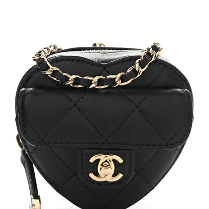 Chanel Lambskin Quilted CC In Love Heart Coin Purse With Chain Black 8 of 9