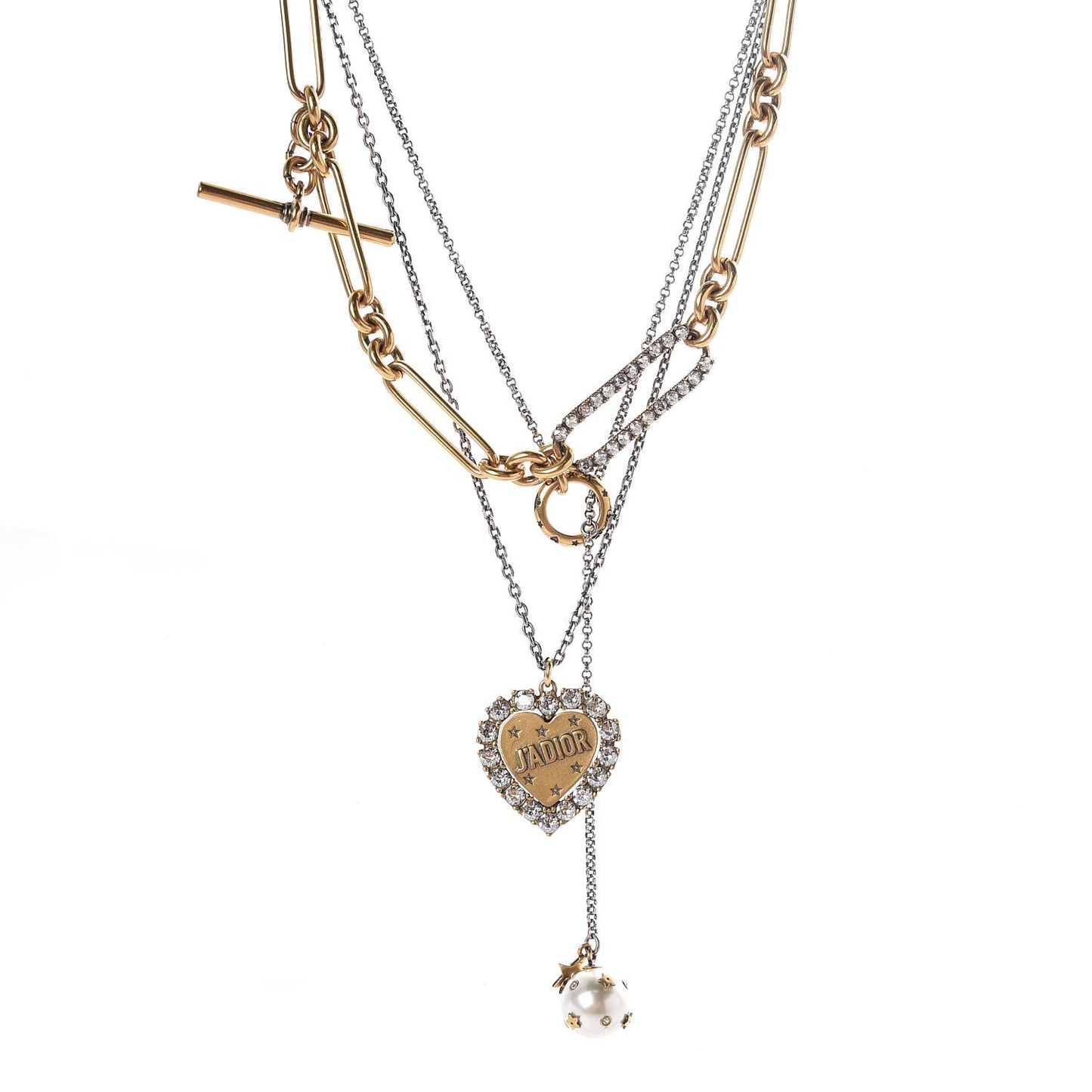 Metal Heart J'adior Multi Strand Necklace Aged Gold