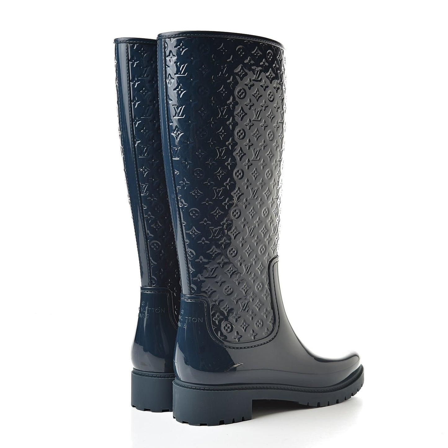 Rubber Embossed Monogram Splash Rain Boots 41 Blue