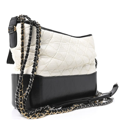 Chanel Aged Calfskin Quilted Medium Gabrielle Hobo Black White 3 of 10