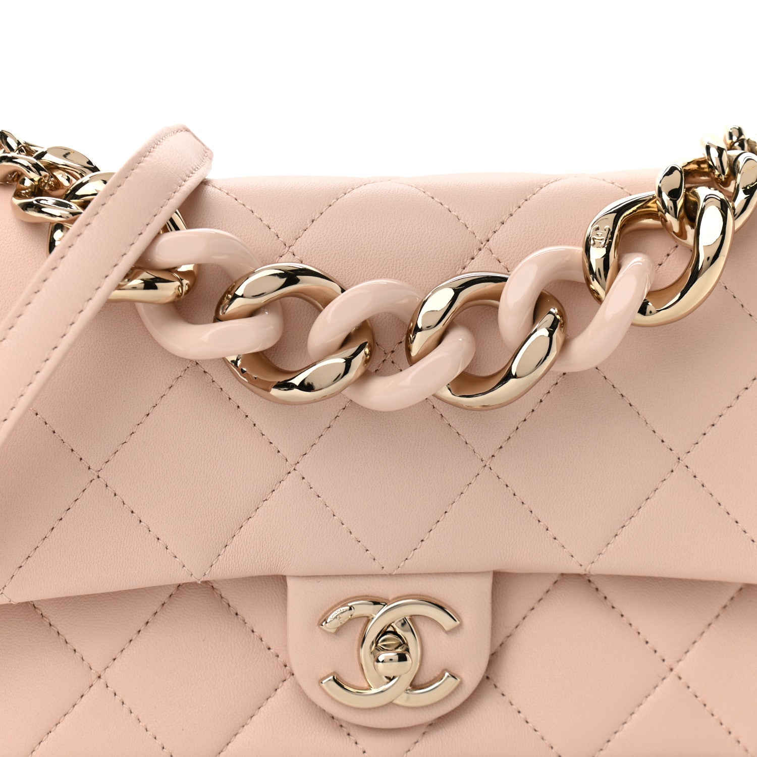 Chanel Lambskin Quilted Resin Bi-Color Chain Flap Bag Light Beige 10 of 11