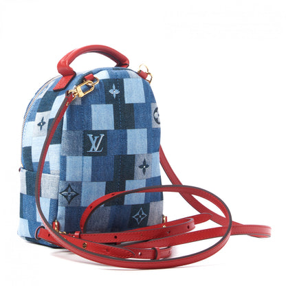 Louis Vuitton Denim Damier Monogram Patchwork Palm Springs Backpack Mini Blue Rouge 2 of 7
