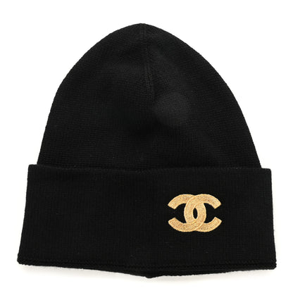 Chanel Cashmere CC Beanie Hat Black Gold 1 of 6