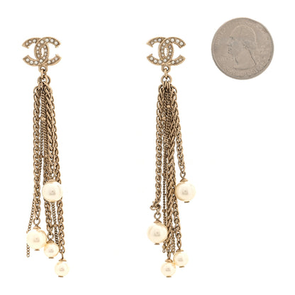Chanel Chain Pearl CC Drop Earrings Light Gold 2 of 5