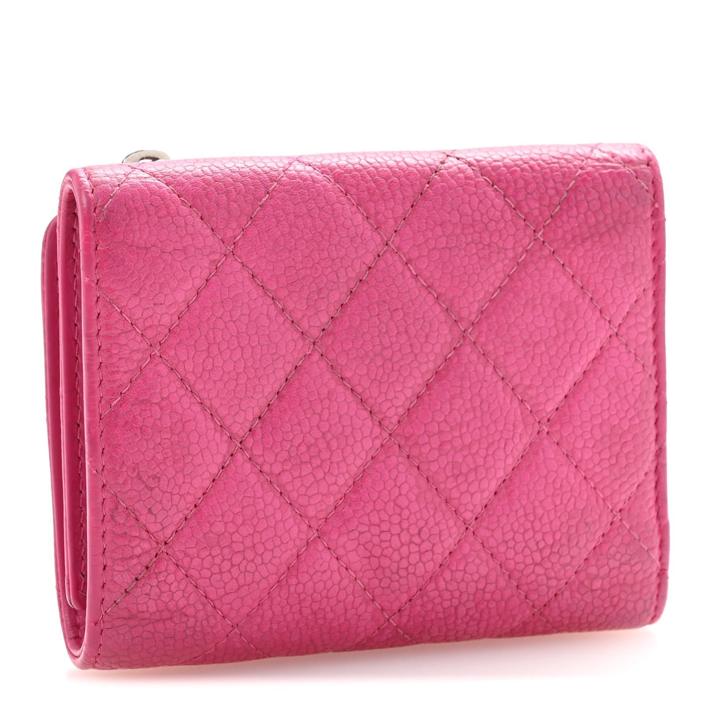 Caviar Quilted Compact Zipped Wallet Pink