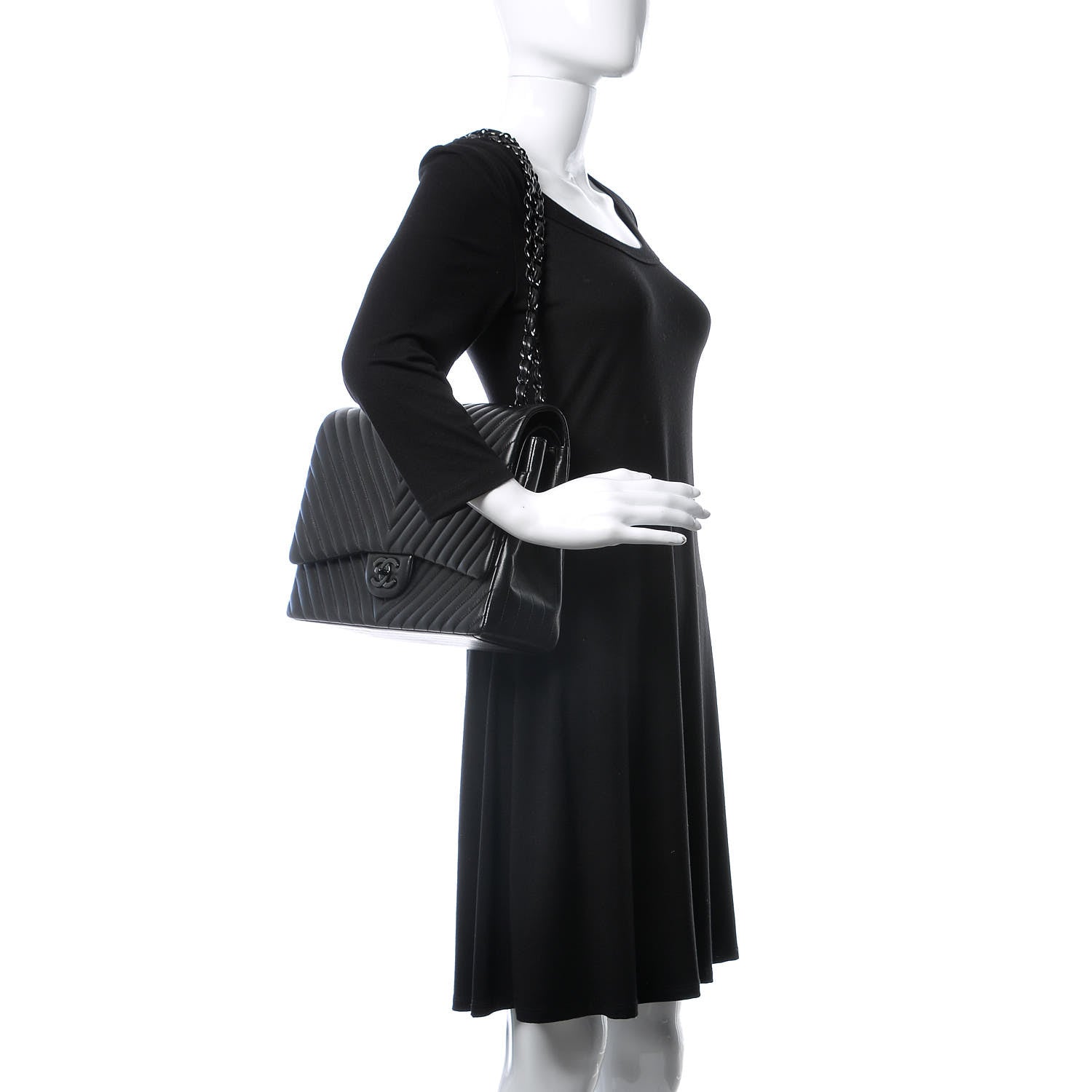 Chanel Lambskin Chevron Quilted Maxi Double Flap So Black 3 of 13