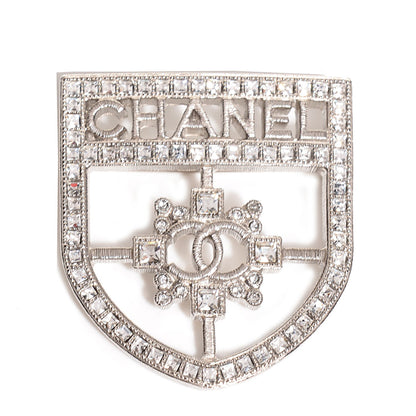 Chanel Crystal CC Shield Brooch Silver 1 of 4