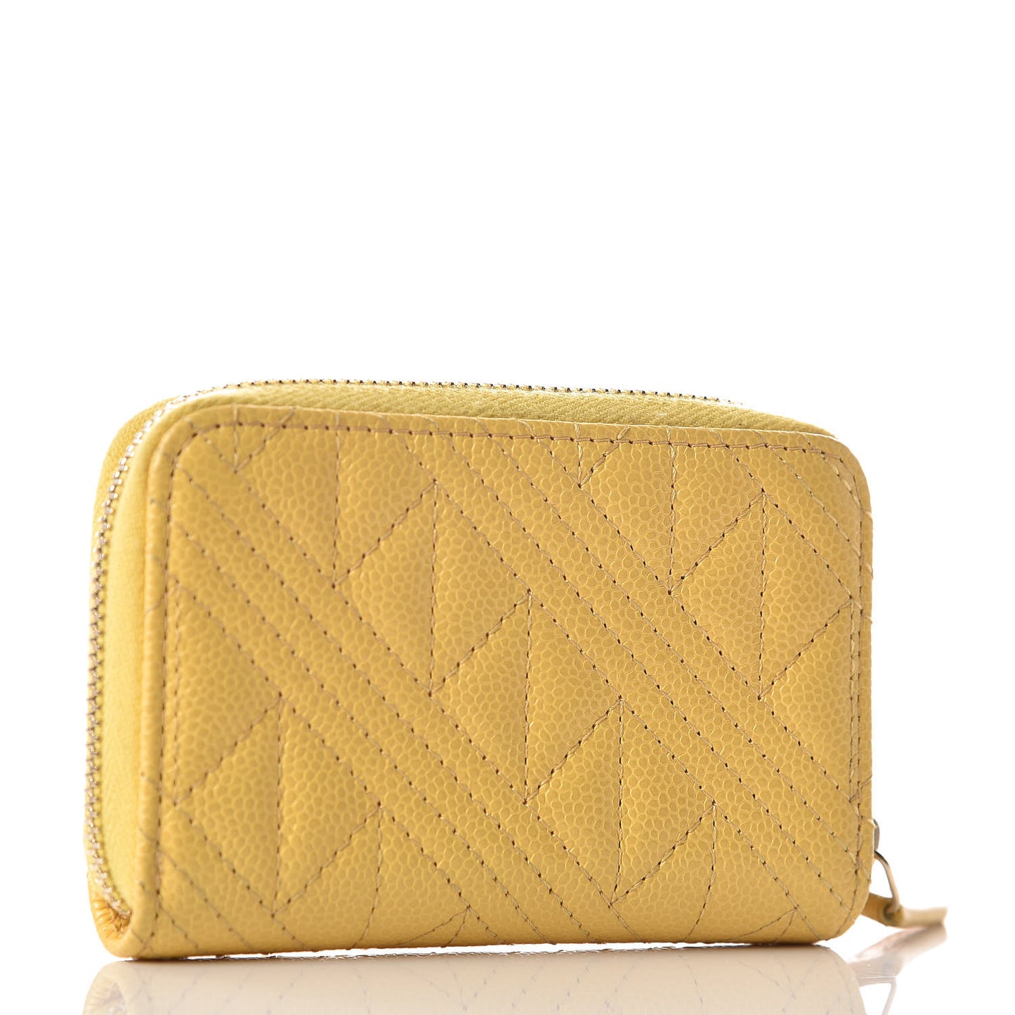 Caviar Stitched Zip Coin Purse Yellow