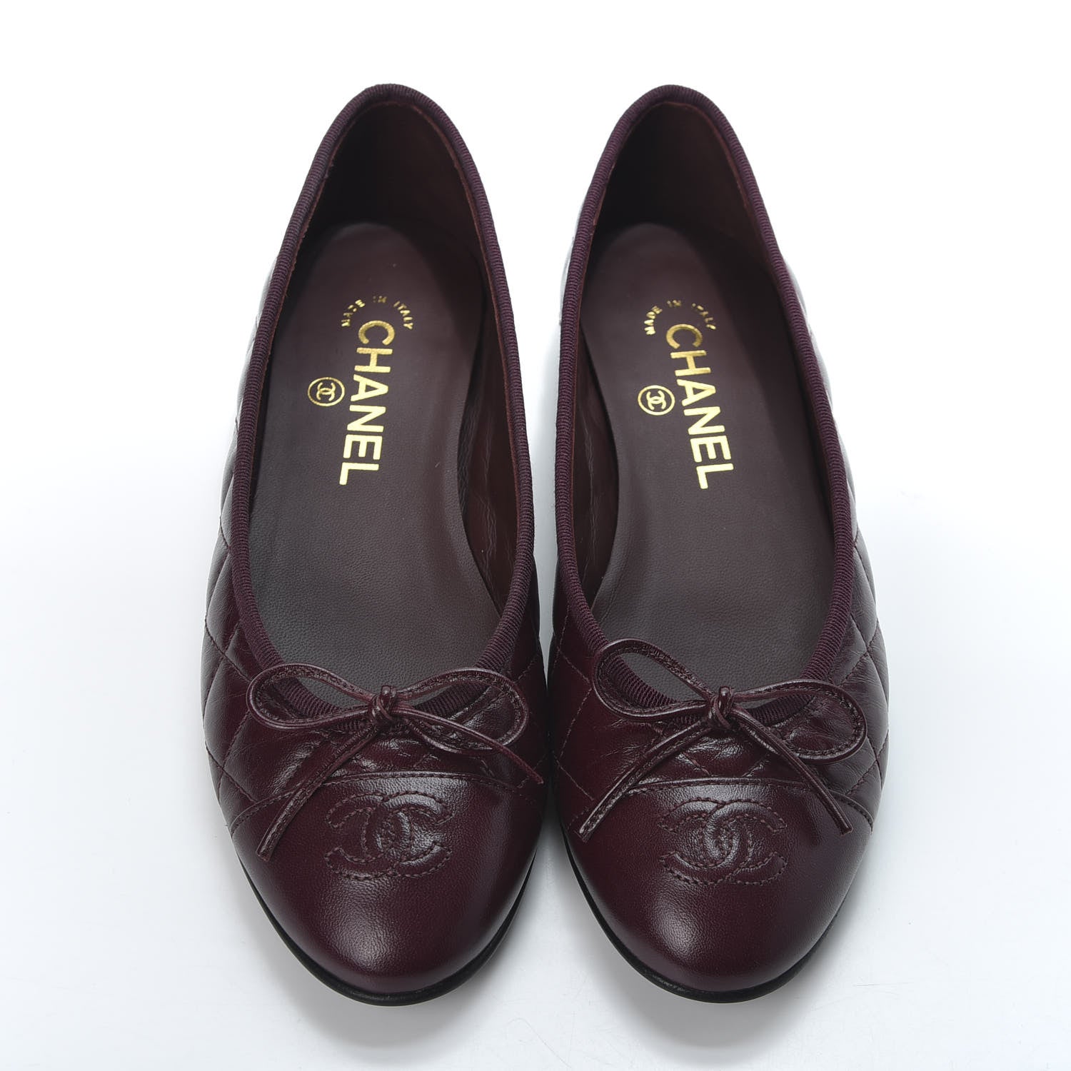 Chanel Crumpled Lambskin Quilted CC Cap Toe Ballerina Flats 37.5 Burgundy 6 of 11
