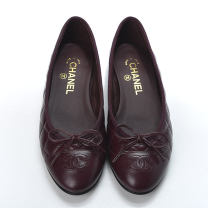 Chanel Crumpled Lambskin Quilted CC Cap Toe Ballerina Flats 37.5 Burgundy 6 of 11