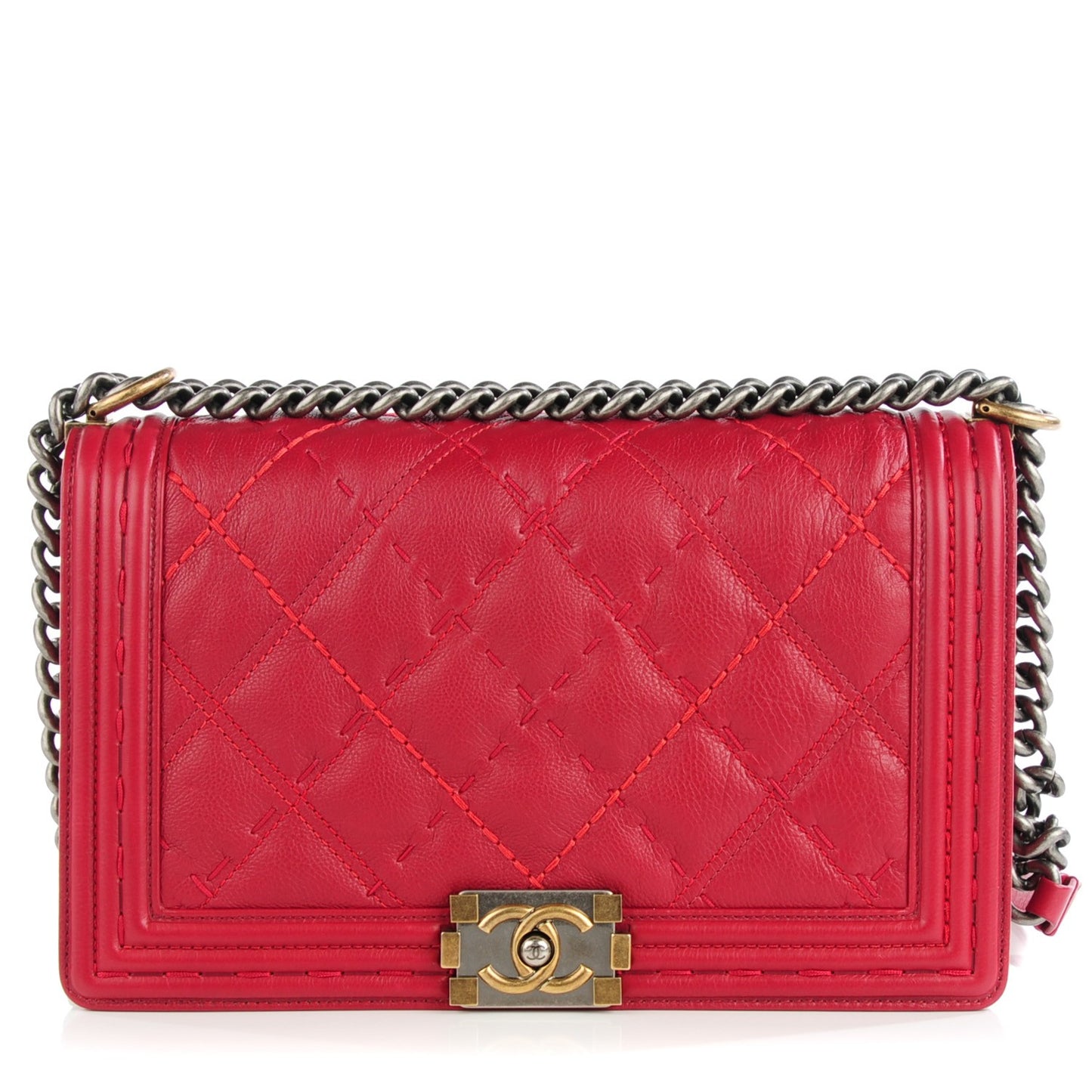 Calfskin Stitched New Medium Boy Flap Red