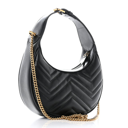 Gucci Calfskin Matelasse Chevron Mini GG Marmont Half Moon Hobo Black 3 of 10